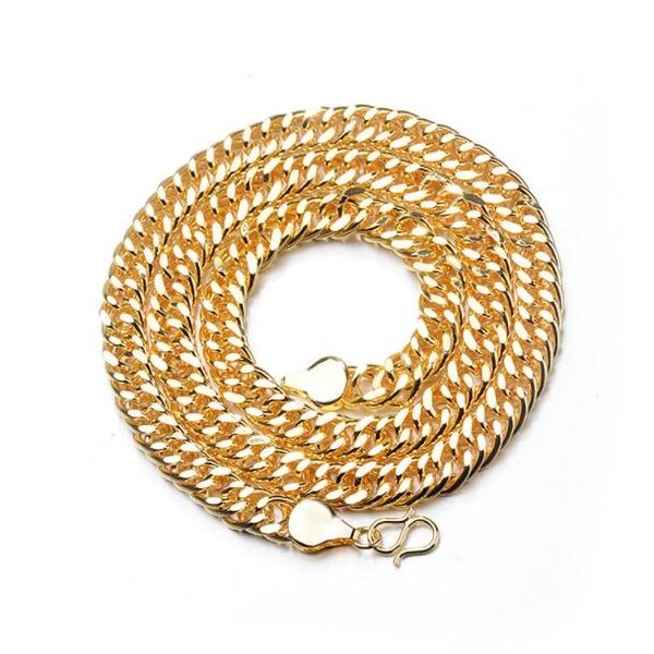 

18k 9mm smooth chains double button plated men's necklace domineering 60cm, Silver