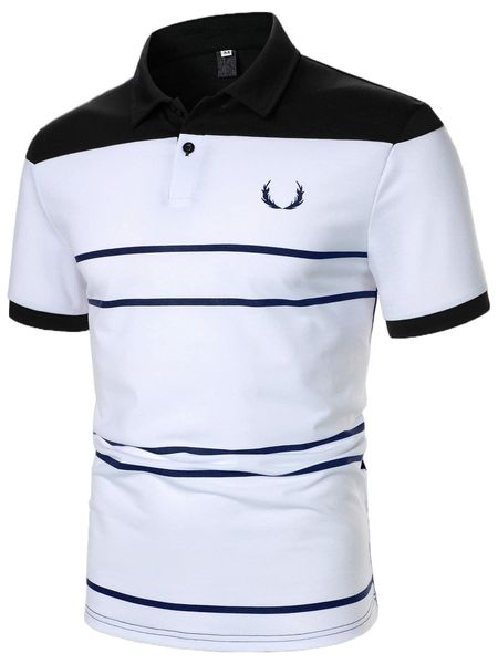 

men striped & graphic print polo shirt i832#, White;black