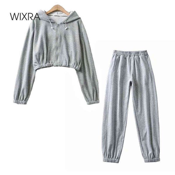 

wixra womens 100%cotton zip up sweatshirts autumn spring solid high street loose hooded short casual clothing t220726, Black