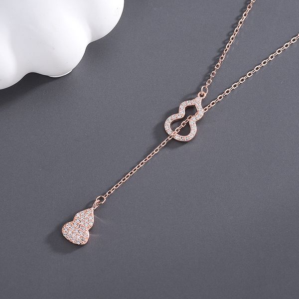 

swarovski element ins niche tassel diamond gourd s925 necklace female national style sterling silver clavicle chain hollow small sweater cha