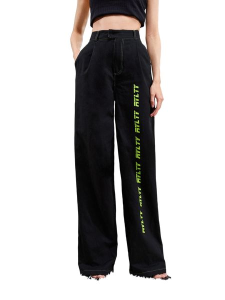 

x rylty high waist letter graphic titching pants p3nq#, Black;white