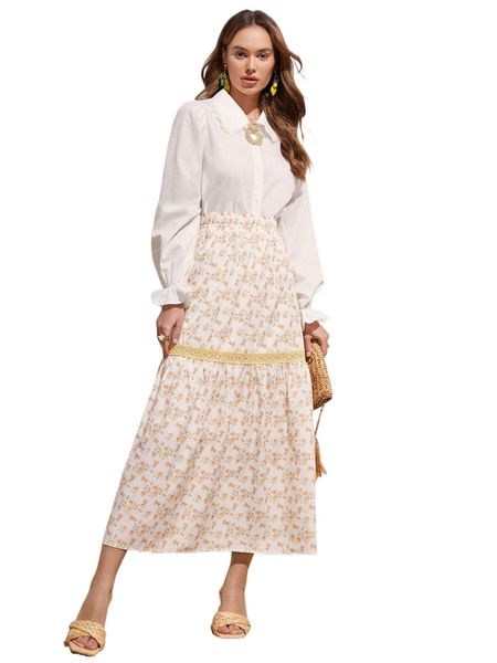 

peter pan collar flounce sleeve semi sheer h0xw#, White