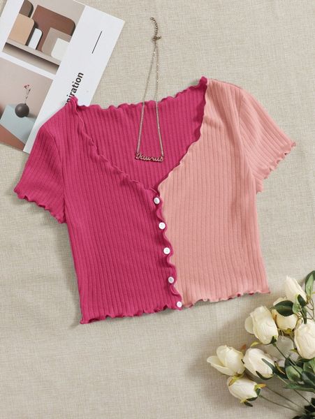 

two tone lettuce trim tee q5m6#, White