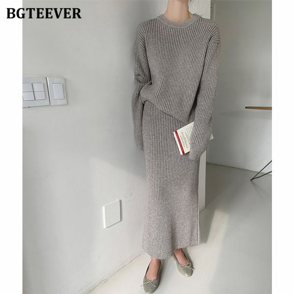 

casual women knitted skirt set o-neck full sleeve pullovers elastic waist skirts 2021 autumn winter women sweater set, White;black