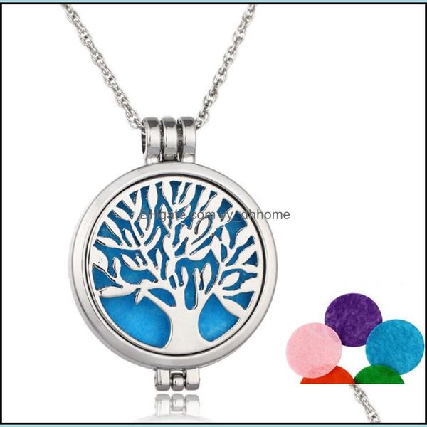 

pendant necklaces pendants jewelry tree of life aromatherapy essential oil diffuser necklace locket 316l stainless steel with 24" chain, Silver