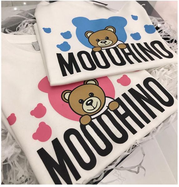 1-10 Anos Bebê Bebê Bordado Urso T-shirt Verão Crianças 100% Algodão Curto-Manga Tops Tees New Trendy Marca Ins Crianças Roupas Tee 90-130cm Branco Rosa Azul