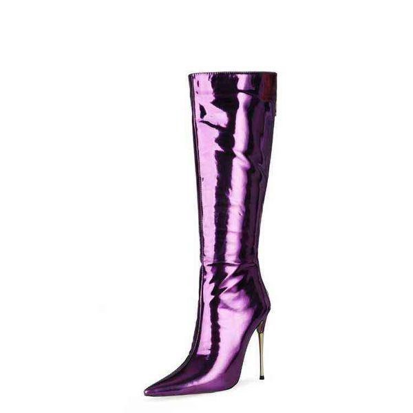 

boots high-heeled fashion women's short boots knee high gold and silver large shoes 220722, Black