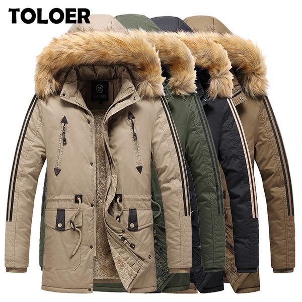 

winter long parkas men fur hooded overcoats male thick cotton padded brand clothing mens fashion casual slim thick warm coats lj201029, Black