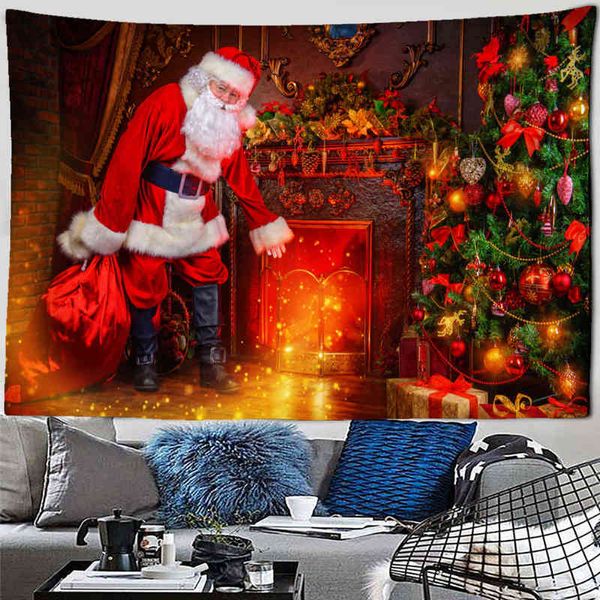 Ano Novo Santa Tapestry Holiday Christmas Tree Gifts Wall Tile Red Home Decoration J220804