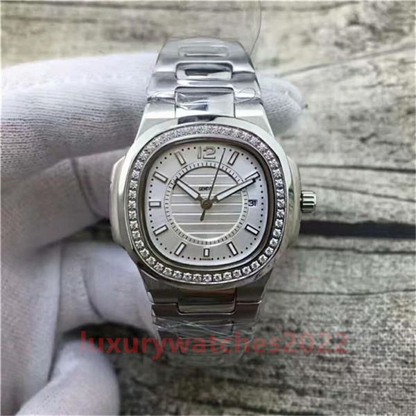 

fashion womens watch 33mm quartz movement diamond bezel white dial stainless steel 904l watches drilling ring female brand wristwatch gift, Slivery;brown