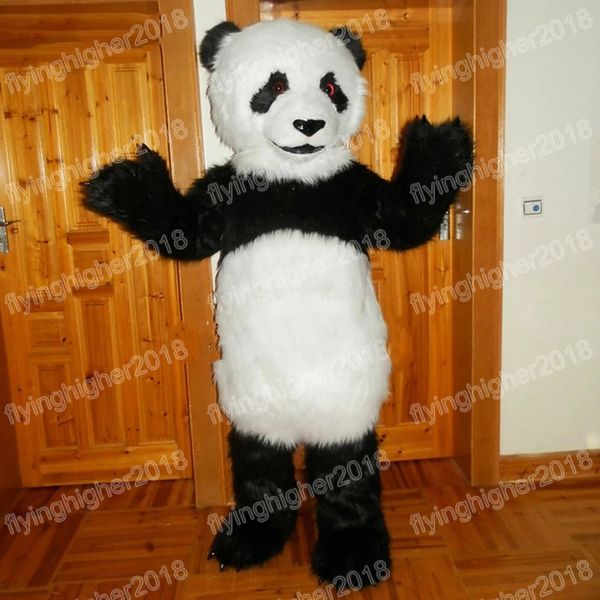 Costume della mascotte del panda dei capelli lunghi di Halloween Cartoon Personaggio a tema anime Carnevale Adulto Abito unisex Festa di compleanno di Natale Vestito all'aperto