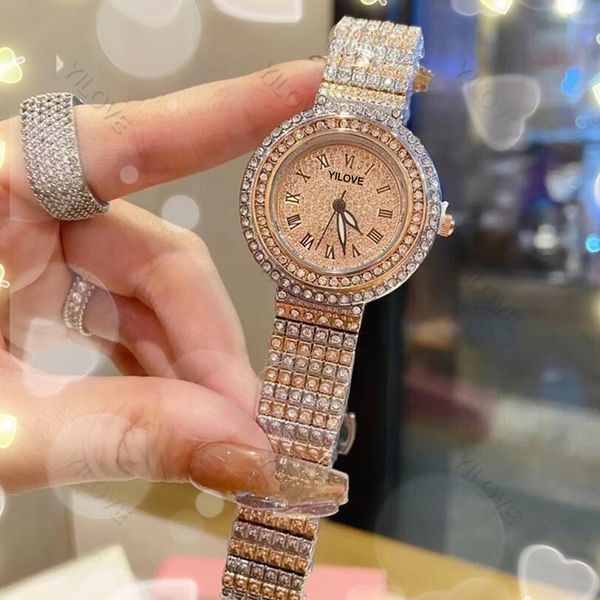 Роскошные женские лучшие бренды смотрят европейские дизайнерские бриллиантовые золото из нержавеющей стали Quartz Clock для Ladies Girls Valentine Рождественский день матери Подарочные часы.