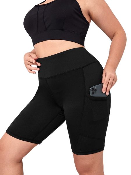 

plus solid wide band sports shorts n5ta#, Black