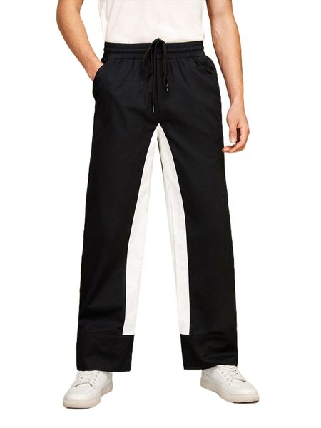 

x popinstadart men graphic print colorblock drawstring waist pants o4wa#, Black