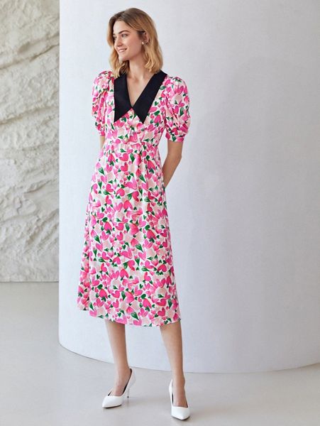 

motf premium puff sleeve heart printed dress k5b3#, Black;gray