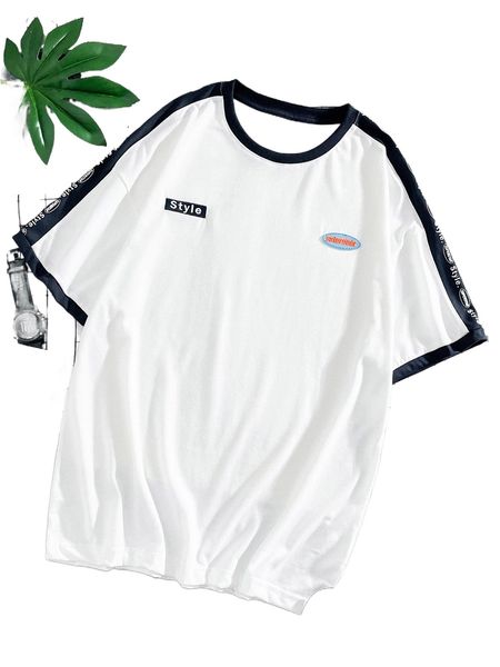 

men letter graphic contrast panel tee h148#, White;black