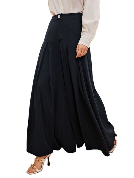 

solid high waist culotte pants n43l#, Black;white