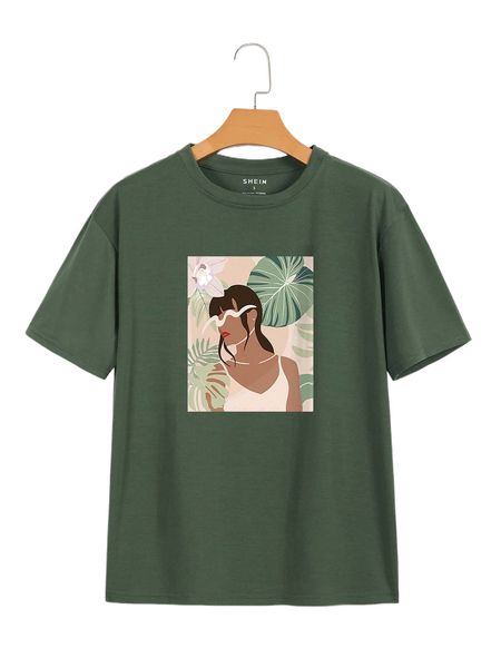 

tropical and figure graphic tee h91w#, White