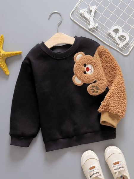 

toddler boys bear embroidery contrast teddy sweatshirt she, Black