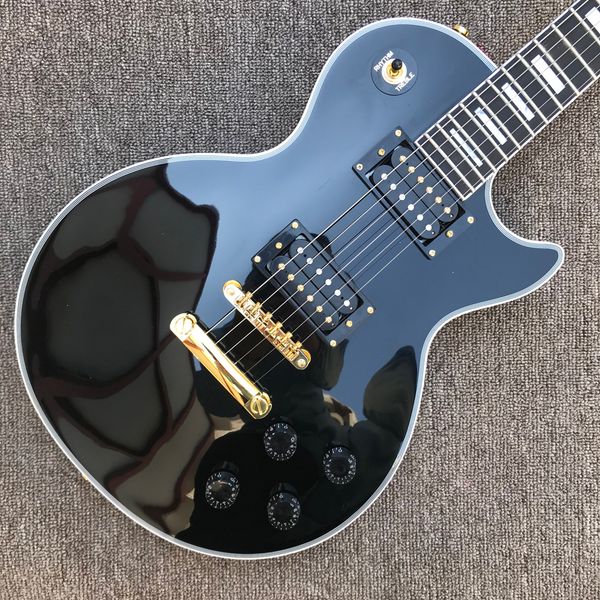 

custom lp electric guitar, gold hardware, 2 pickups, rosewood fingerboard, black solid mahogany body guitar, 002
