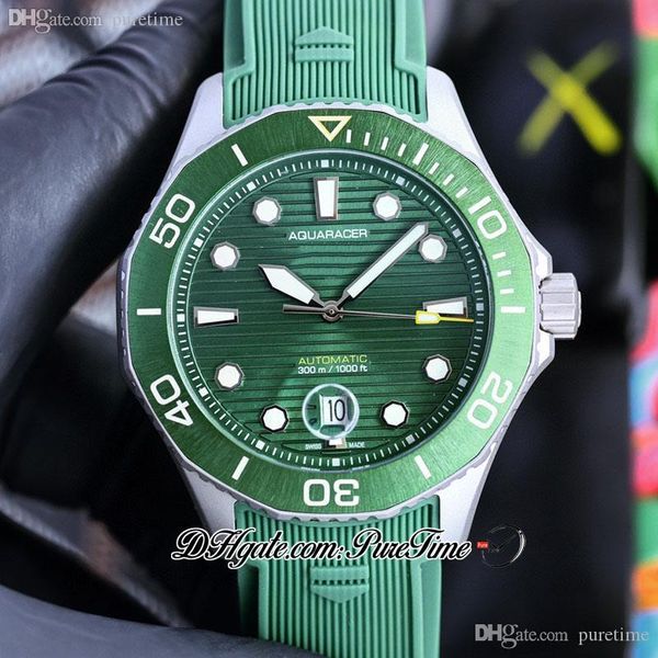 

41mm a21j automatic mens watch steel case green textured dial white markers rubber strap watches pttg puretime z120d4, Slivery;brown