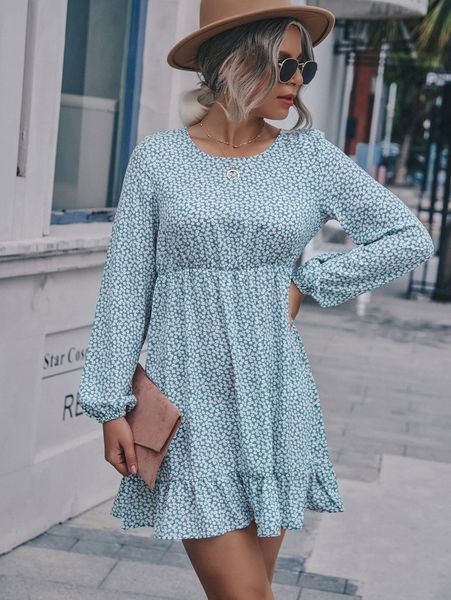 

ditsy floral ruffle hem smock dress 475j#, Black;gray