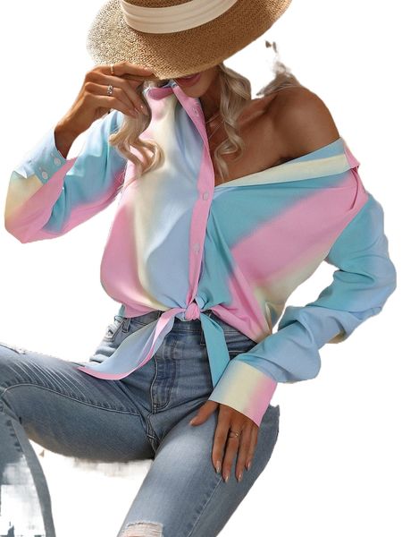 

ombre tie hem shirt y8m3#, White