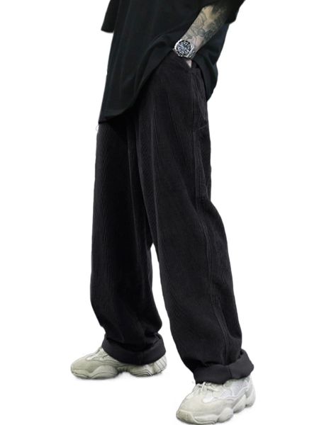 

men slant pocket drawstring waist pants e29q#, Black