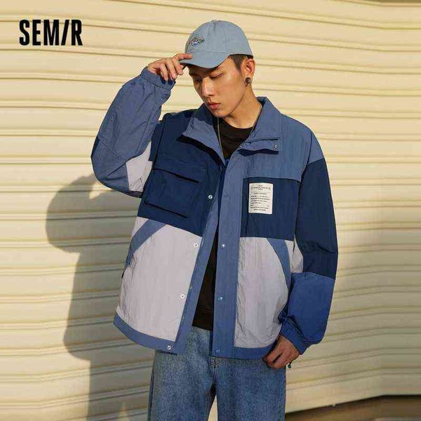 

semir jacket men 2021 autumn new loose style ins stitching contrast color tooling hong kong style man casual jacket t220816, Black;brown