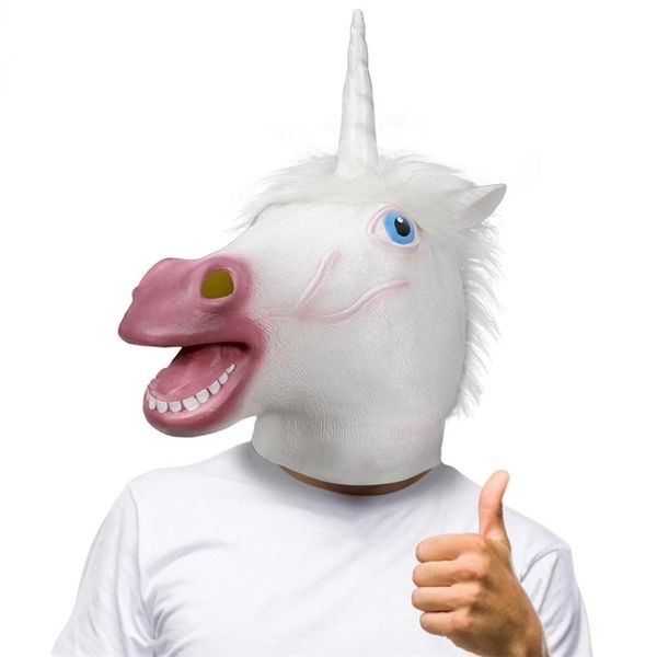 Magische Einhorn-Pferdemaske, Neuheit, Halloween-Kostüm, Party, Einhorn-Latex-Tierkopfmaske für Party 220812