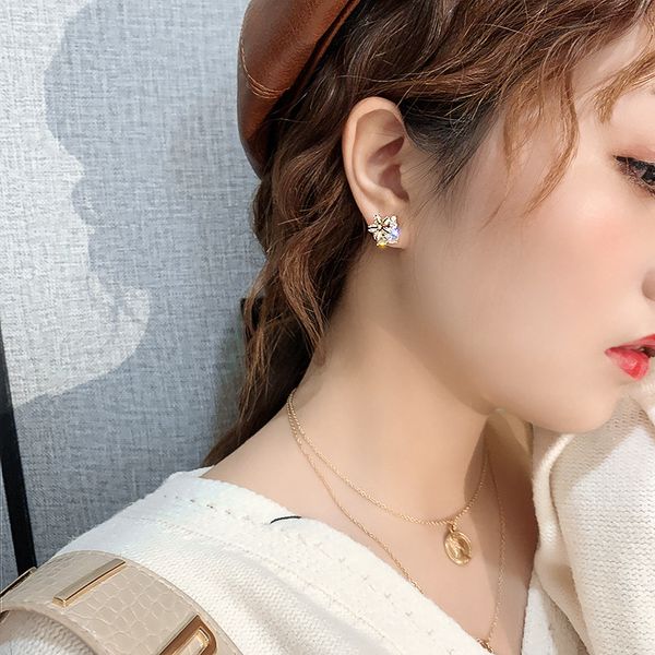 

real gold plated 925 silver needle lily flower stud earrings korean personalized and temperamental eardrops simple ins earrings for women, Golden