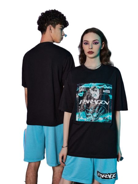 

romwe x vanguarddesignco letter graphic tee & shorts 04he#, Gray