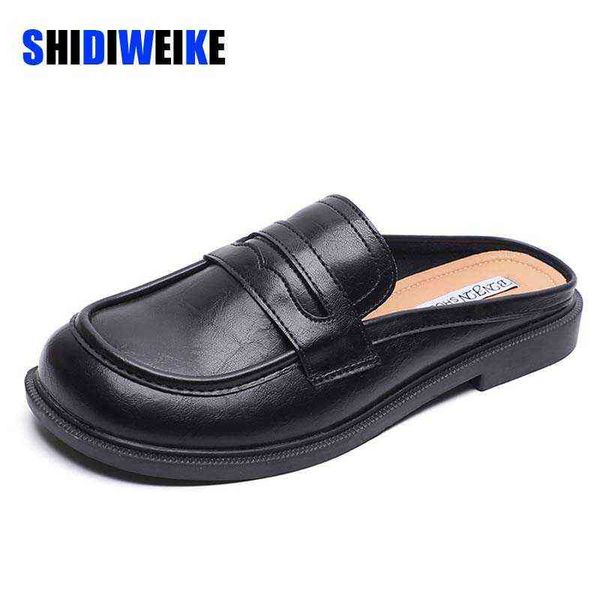 

women mules half shoes for women casual designer shoes women slippers luxury slides summer soft leather shoes for girl 220519, Black