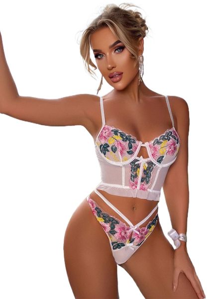 

embroidery mesh underwire lingerie set b5h0#, Black;red