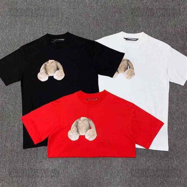 

european designer luxury summer palms angle t shirt classic bear printed fashion mens and womens leisure loose pa round collar sho2057, White;black