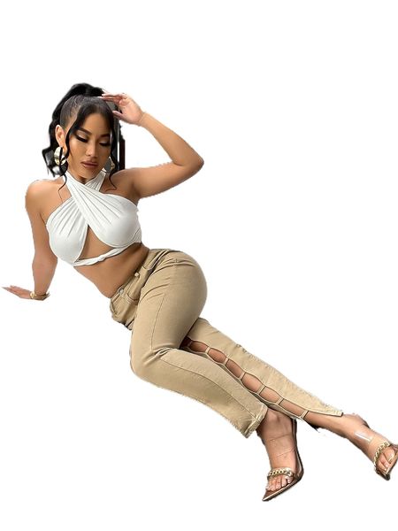 

sxy high waist cut out skinny jeans i8wl#, Blue