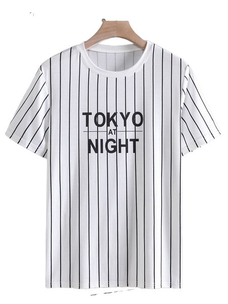 

men letter & striped print tee y9pv#, White;black