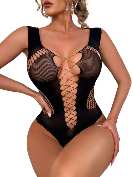 

cross mesh teddy bodysuit m5oh#, Black;red