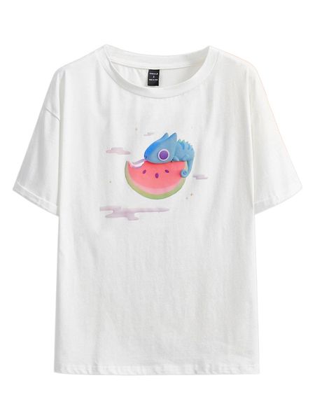 

x spookydaikon chameleon & watermelon print tee s8my#, White