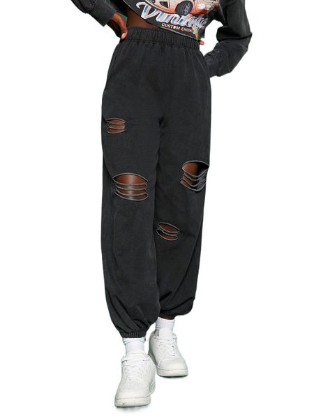 

newness ripped elastic waist sweatpants y9ol#, Black;white