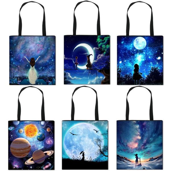 Bolsas de noite galáxia impressão de estrelas femininas bolsa feminina moda ombro adolescente garotas saco de armazenamento bolsas femininas compras bagevening
