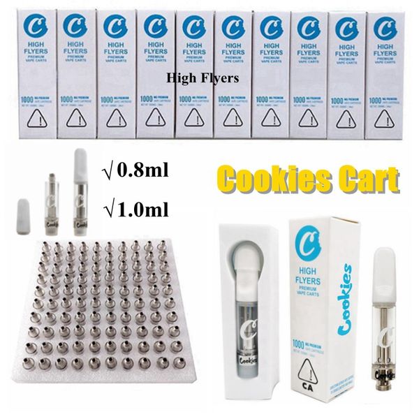 

cookies high flyers cartridge with packaging box empty vapes pen 510 thread cartridges atomizer e cigarettes vape carts 0.8ml 1ml ceramic gl