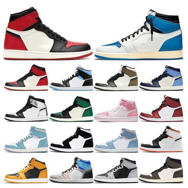 

jumpman 1 mens basketball shoes 1s womens dark mocha hyper royal university blue bred patent pollen men trainer sport sneakers outdoor, Black