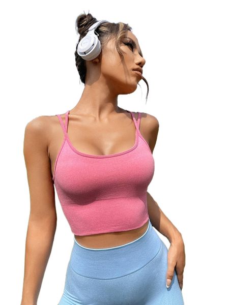 

solid criss cross back sports bra w6se#, Gray