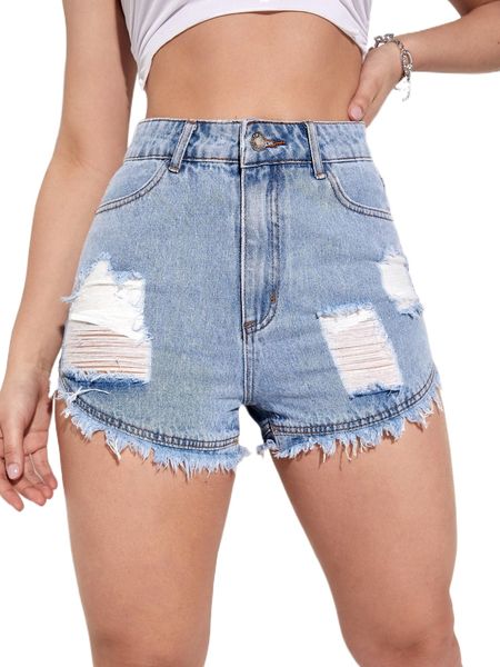 

high waist ripped raw hem denim shorts e5hj#, White;black