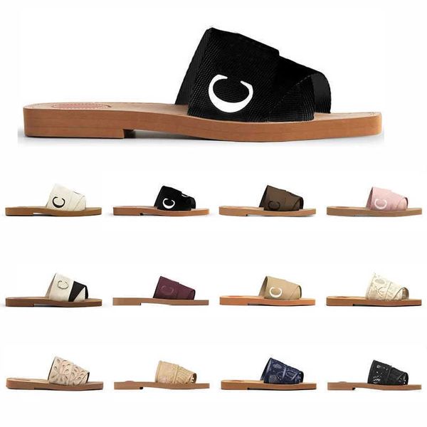 

designer canvas slippers women woody mules flat sandals sneakers rubber slides white black sail bordeaux lace lettering fabric womens summer
