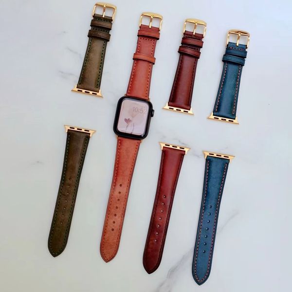 Spezialeffekt Matt Vintage Lederarmband für Apple Watch 41mm 45mm 44mm 42mm 40mm 38mm Bänder Armband iwatch Serie 7 6 5 4 3 Gürtelschlaufe Uhrenarmband Zubehör