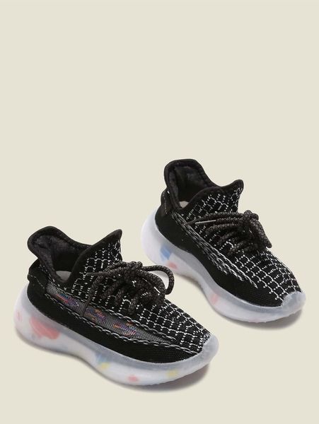 

boys knit lace-up running shoes she, Black