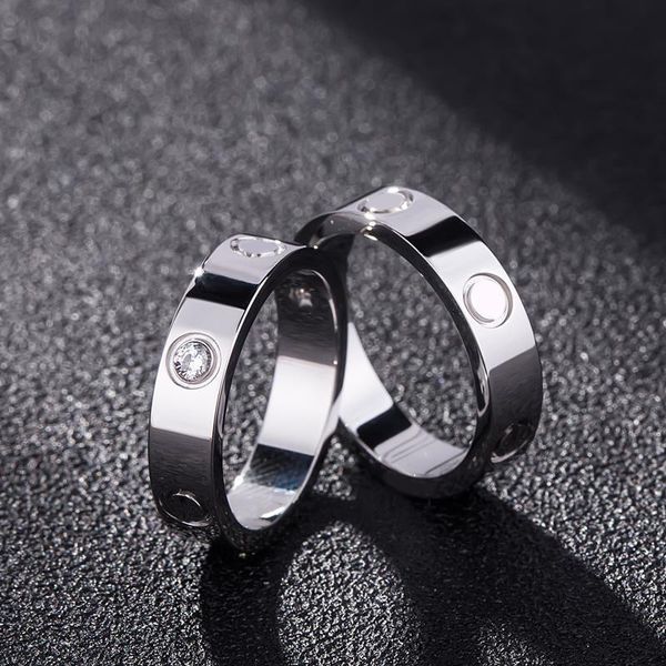 

new ladies ring designer rose gold stainless steel luxury crystal jewelry love men commitment ring gift engagement belt box wholesale, Silver