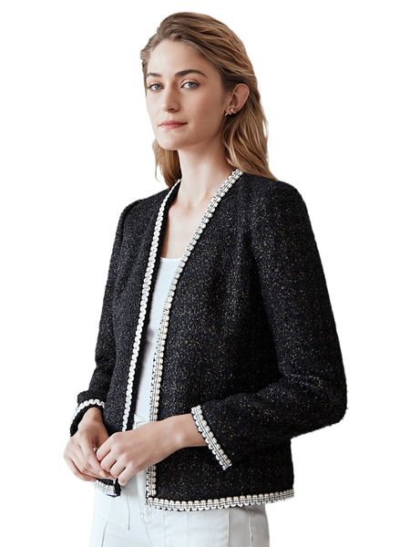 

motf premium tweed contrast tape overcoat n2ld#, Black